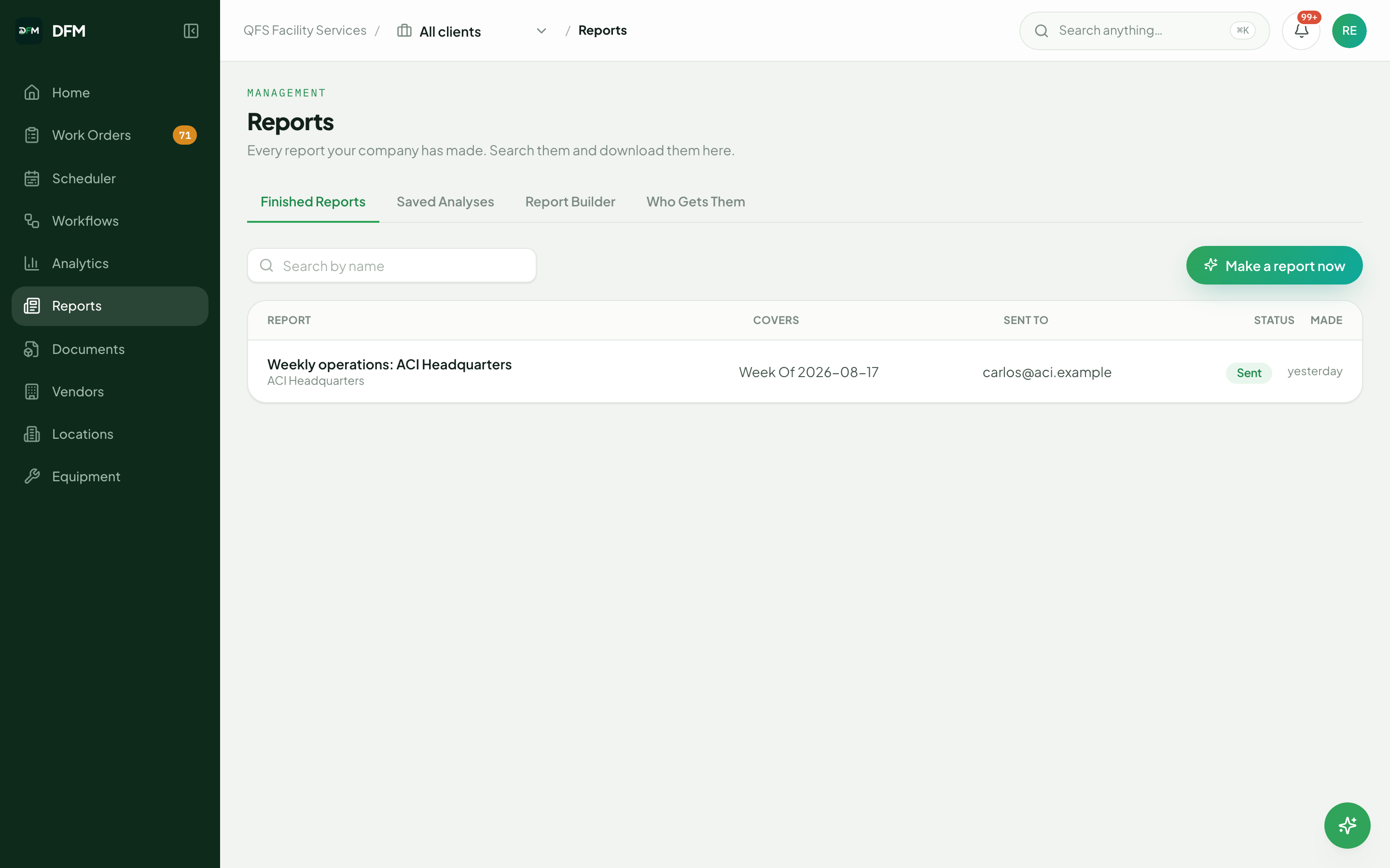 A completed report in DFM